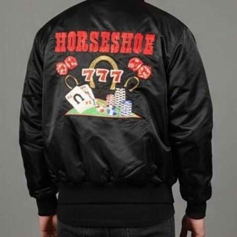Las Vegas Satin Bomber medium VTG 80's 90's, embroidered retro Utility